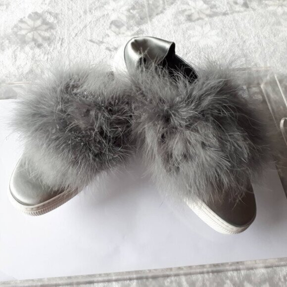 NIB NWT ZCD Montreal silver grey satin & feather sneakers, 40 - Picture 4 of 8